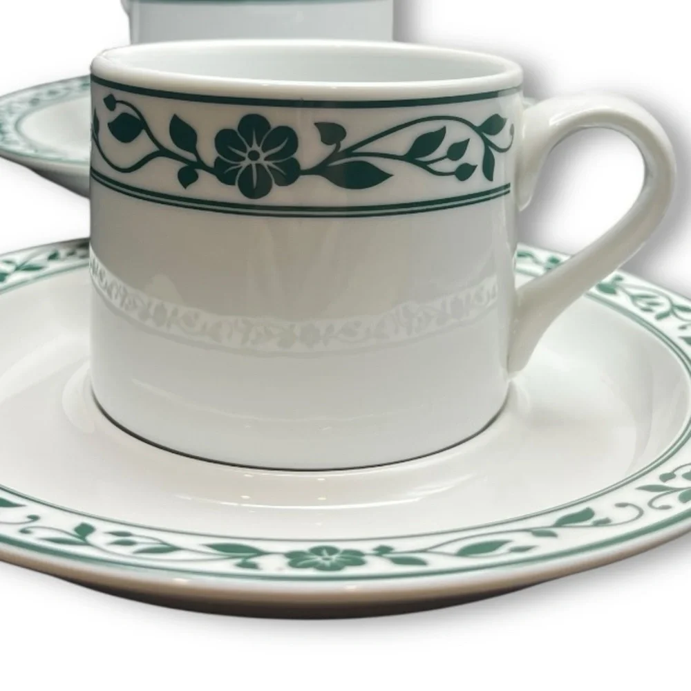 VTG Dansk Springhavn Green/White Flat Cup & Saucer Set of 2